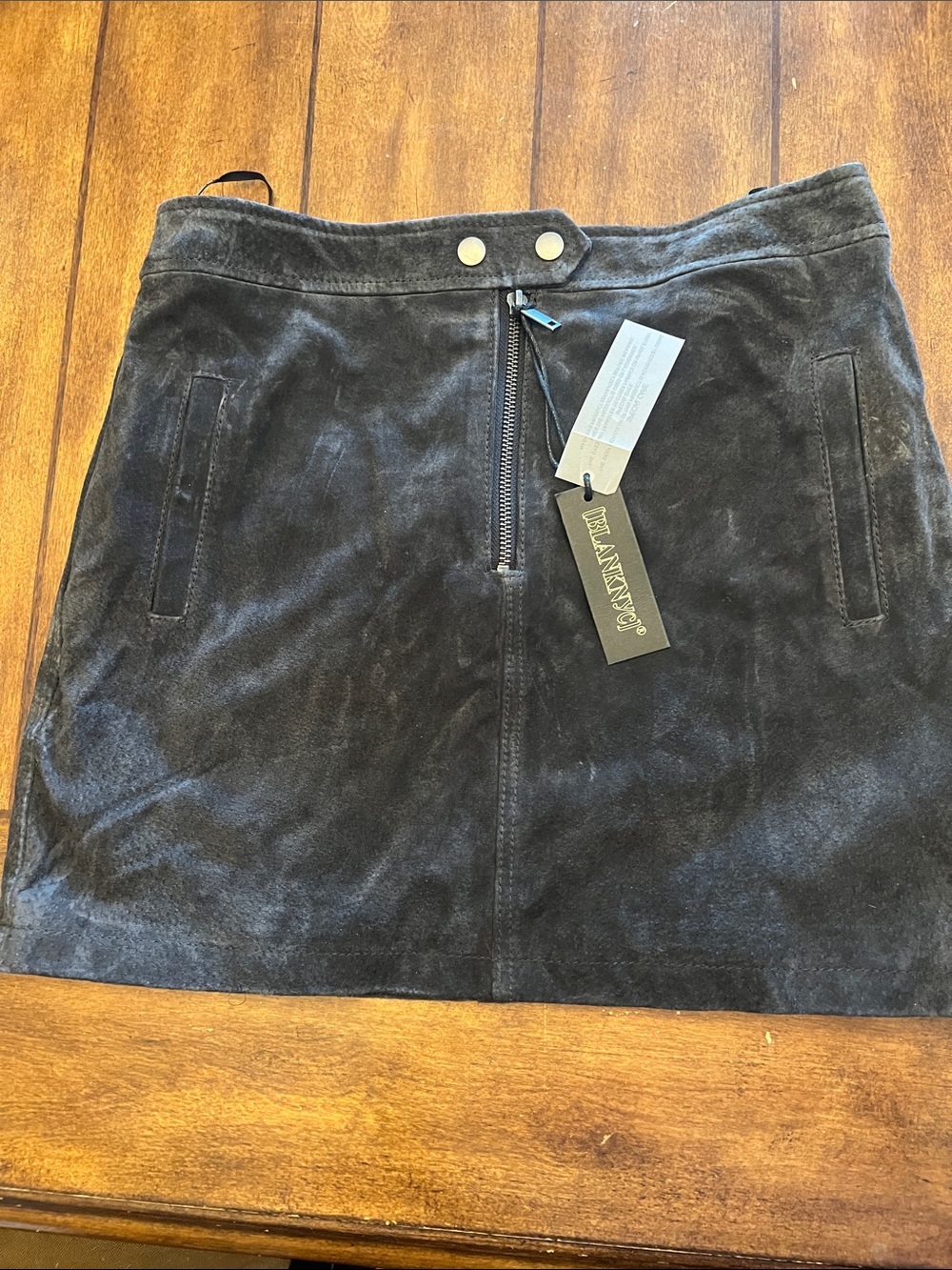 Blank NYC Black Suede Zip-Front Mini Skirt